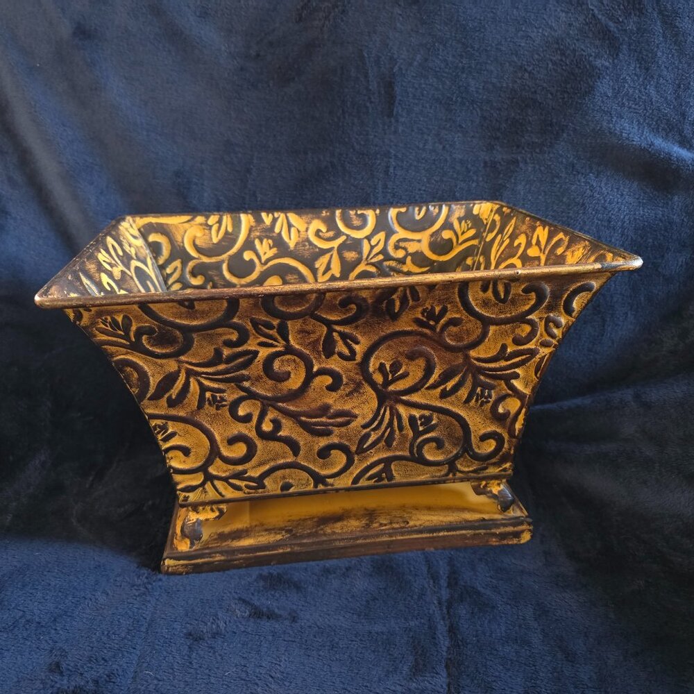 Tole Painted Brown/Gold Scrolled Metal Planter Potter